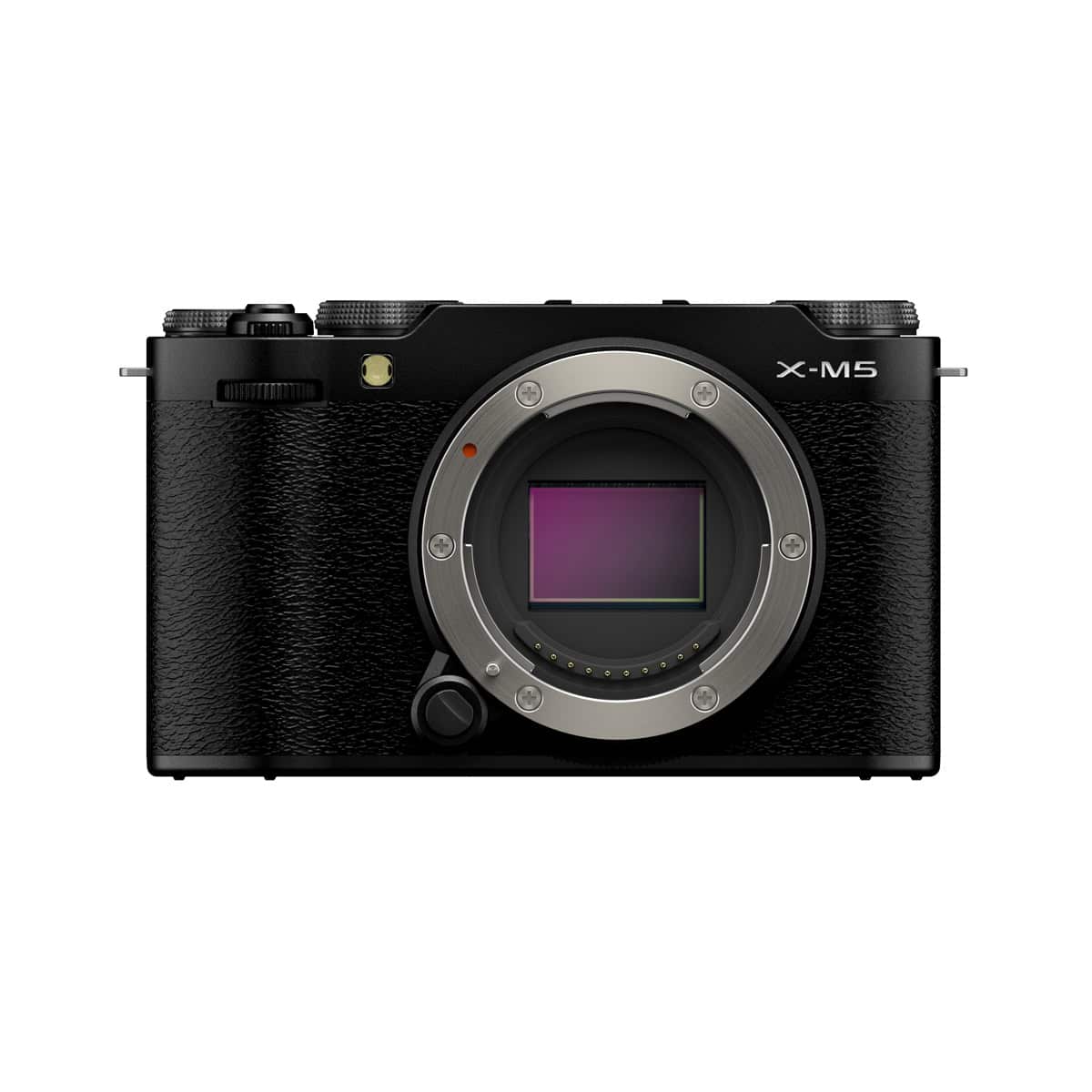 Schwarzes Fujifilm X-M5 Gehäuse ohne Objektiv, kompakt und modern.